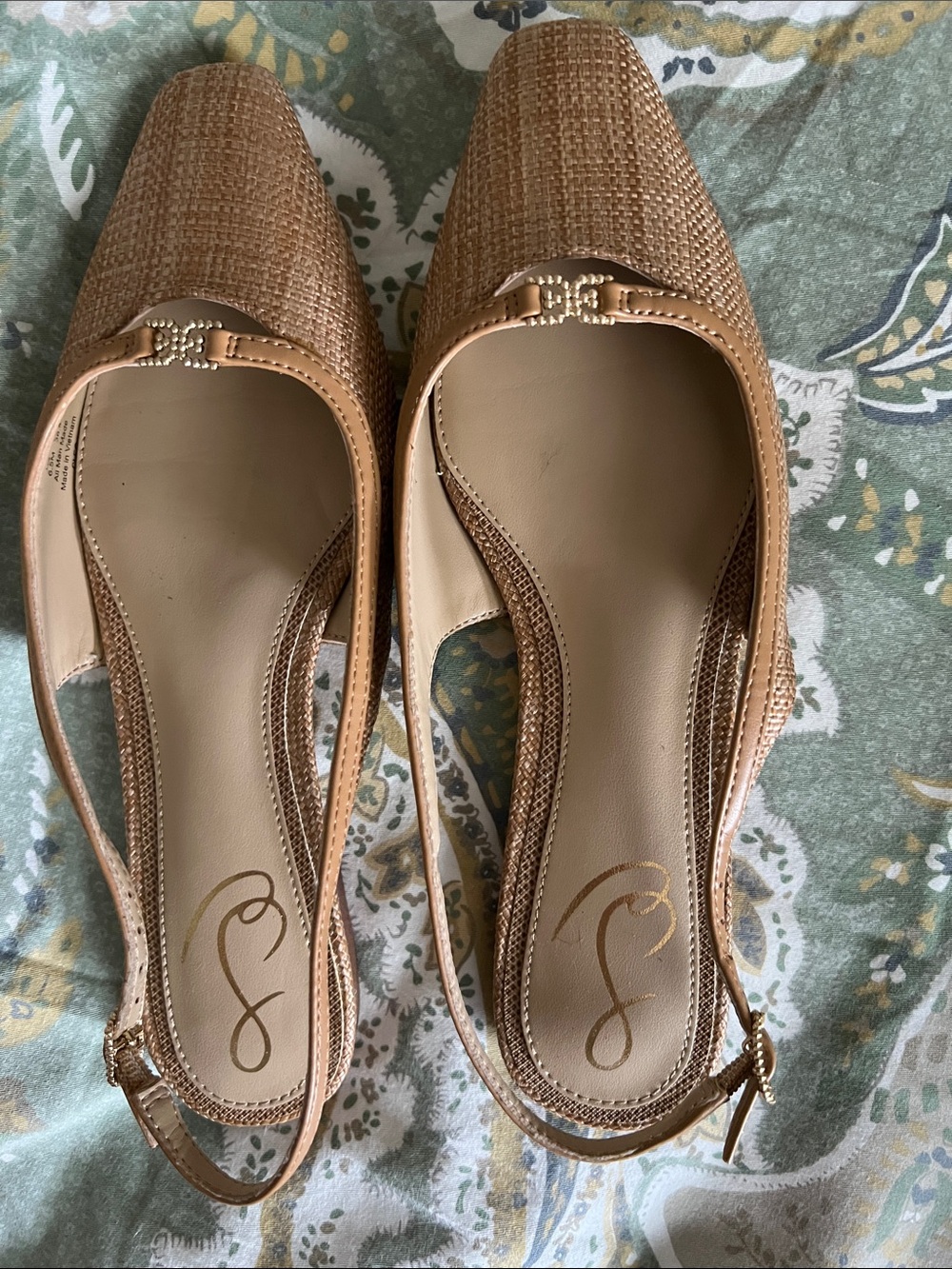 Sam Edelman Tan Woven Slingback Flats with Gold Accent